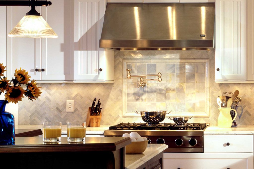 Herringbone patterned tile is a classic detail.